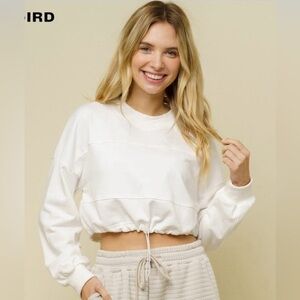 Ice Bird White Double Ribbed Neck Cropped Sweatshirt Pullover Size S Small